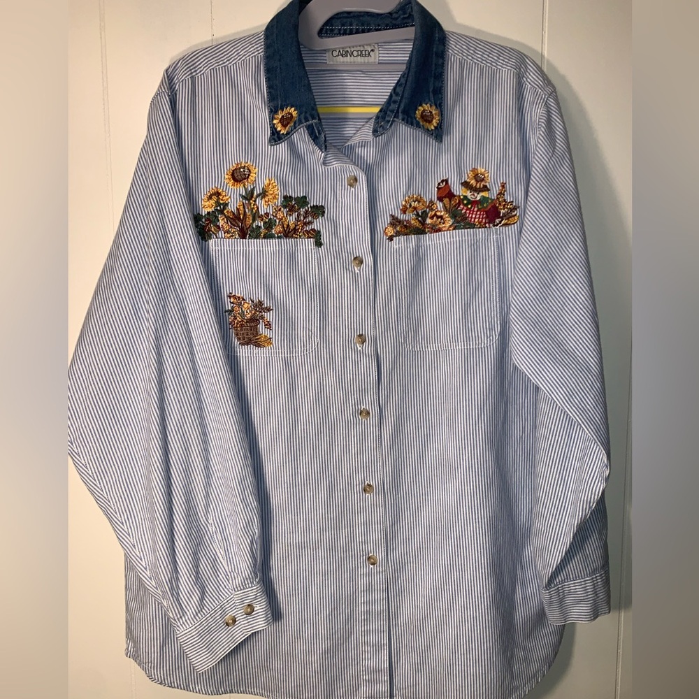 Cabin Creek Blue and White pinstriped button up